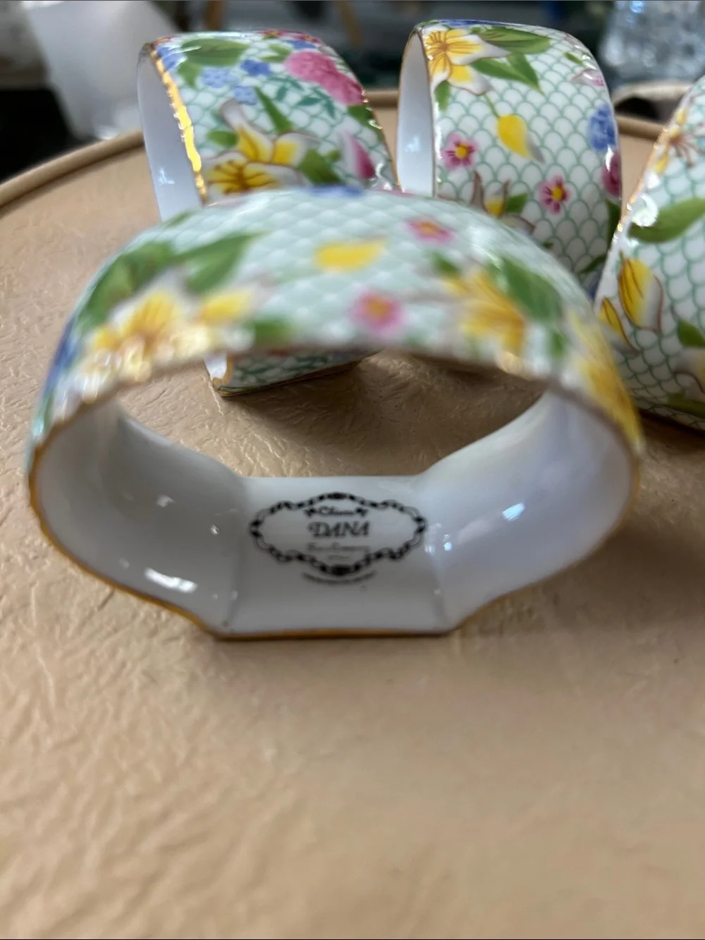 Vintage Two’s Company Floral Porcelain Napkin Rings - Set of 5